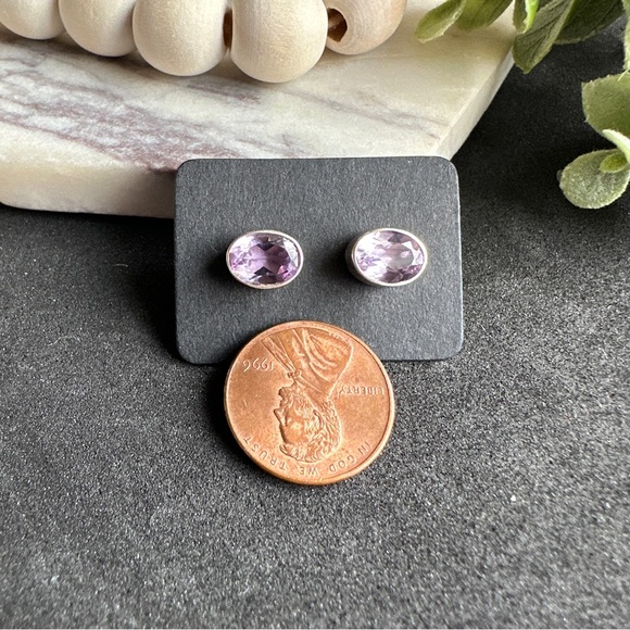 Lavender Amethyst Earrings Stud Sterling Silver Post - Picture 5 of 8